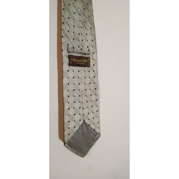 100% Silk Roberto Villini Men's Gold, Brown Small Geometric Pattern, Handmade - Picture 2 of 3